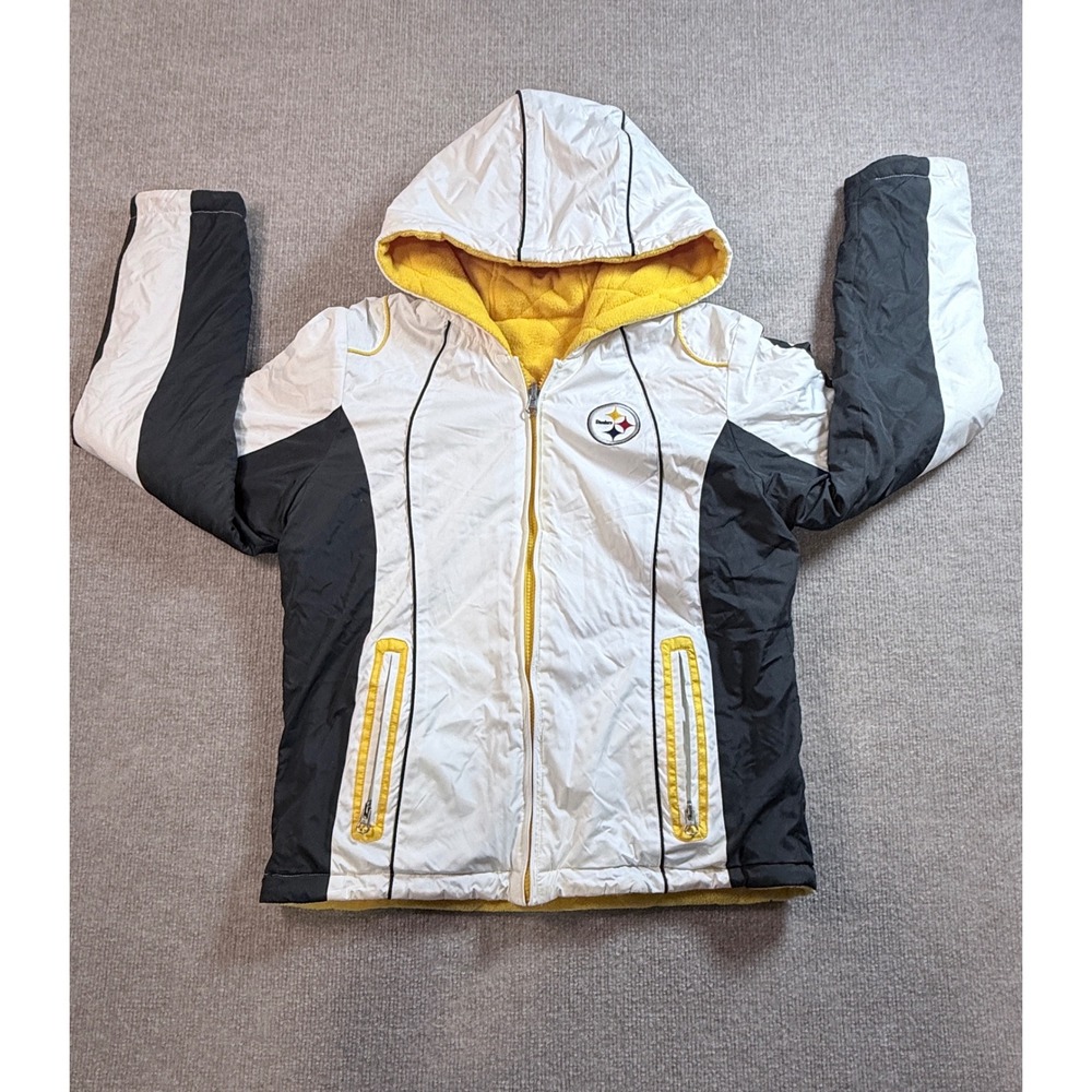 Pittsburgh Steelers Reversible Hooded Jacket Womens White Yellow Black NFL